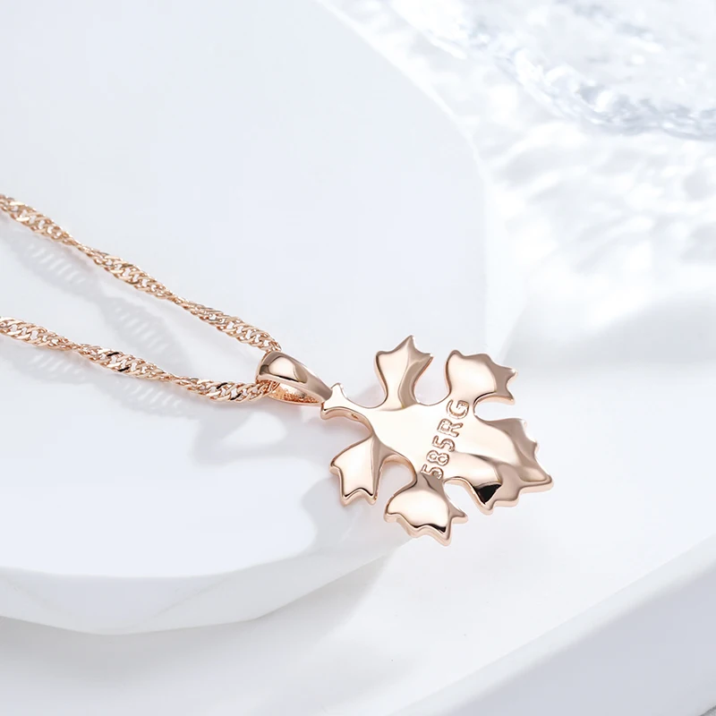 Wbmqda Unique Maple Leaf Shape Pendant Necklace Dangle Earrings For Women 585 Rose Gold Color Daily Matching Fine Jewelry Sets