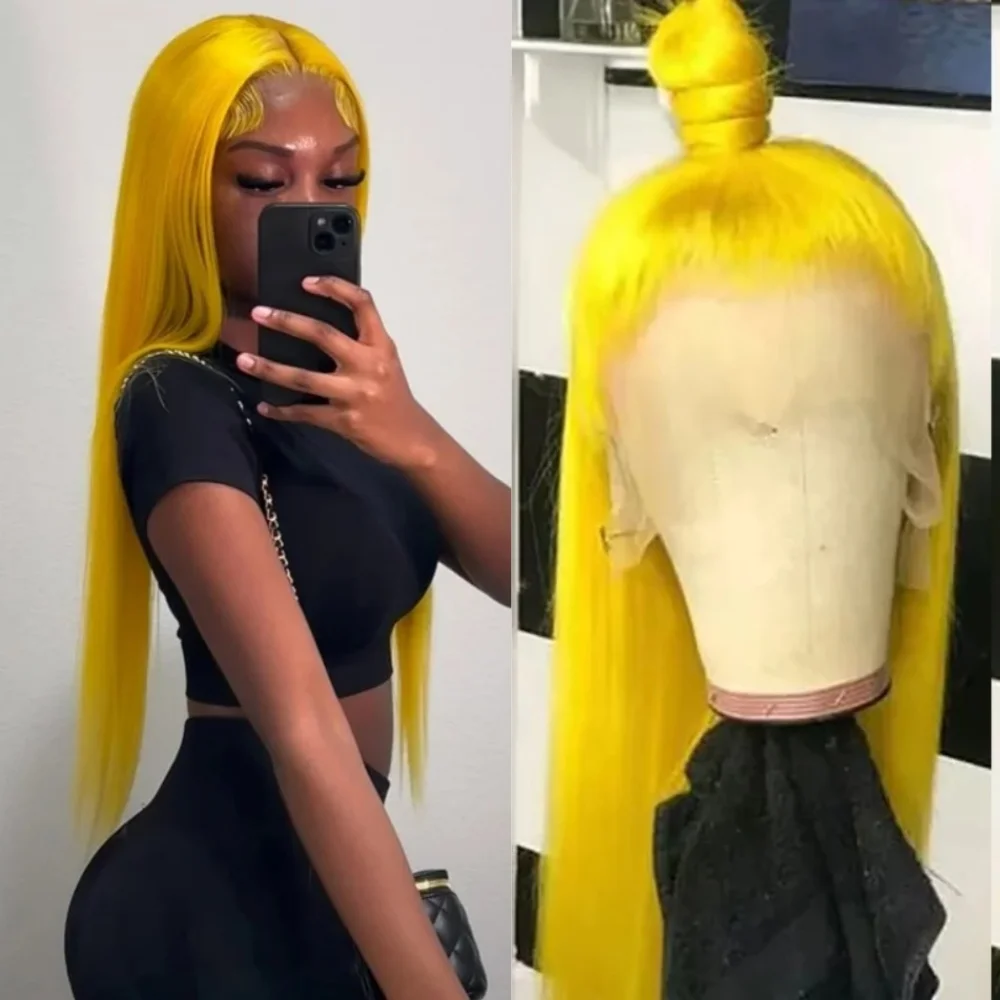 

﻿ Long Yellow Straight Wigs for Women Synthetic Wig Hd Lace Front Wig Heat Resistant Fiber 13X4 Colored Wigs for Party Cosplay