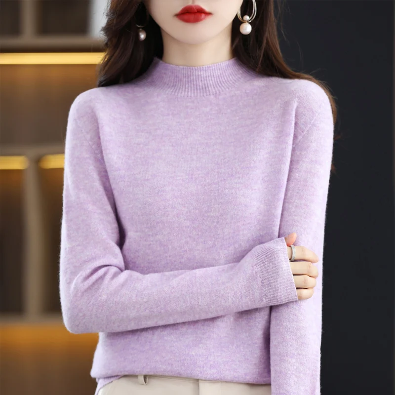 Spring Autumn New Cashmere Sweater 100% Wool Knitted Pullover Women\'s Clothing  Round Neck Long sleeved Tops