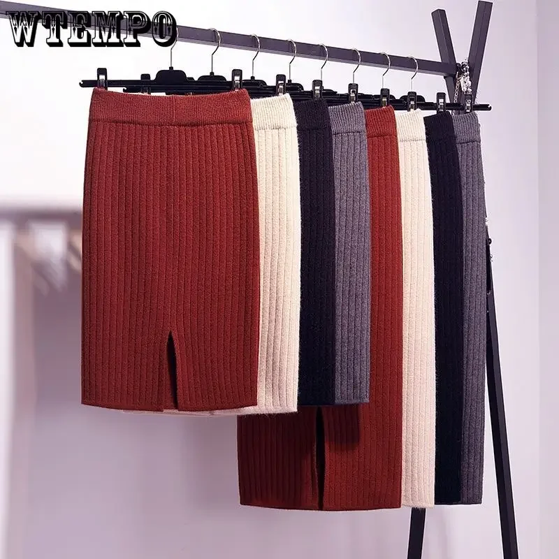 

WTEMPO Women's High Waist Pencil Knitted Skirts Ladies Knee Length Mermaid Skirt Mini Skirts Fishtail Skirts Women Clothing