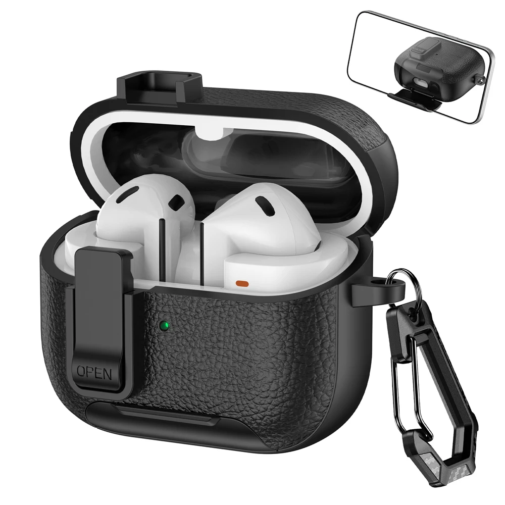 Kopfhörerhülle für Samsung Galaxy Buds 3 / Buds 3 Pro Leder-Textur Schutzhülle für Galaxy Buds3 FE mit Schalter und Ständer.