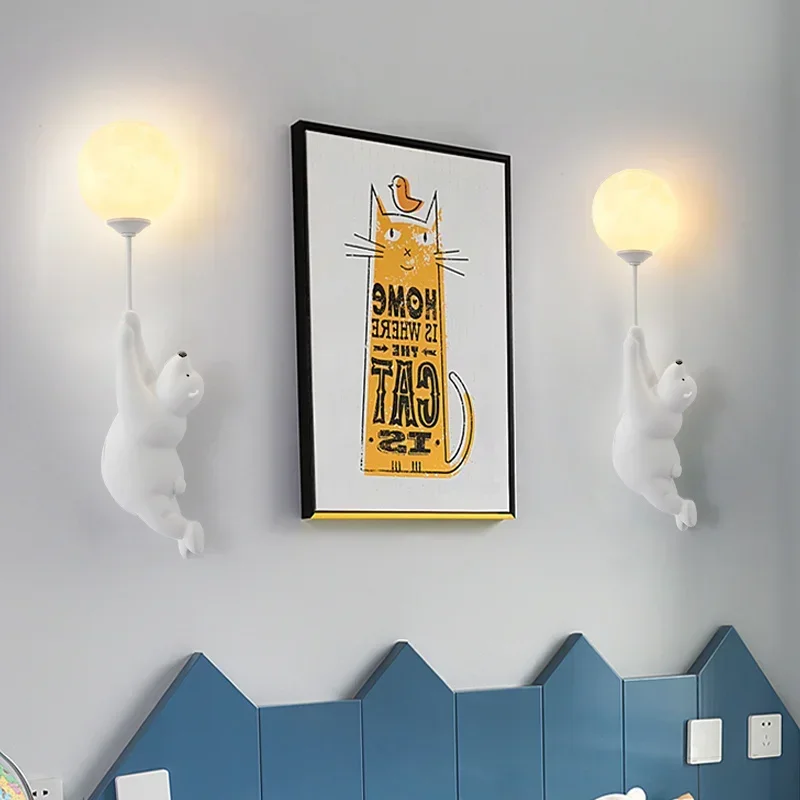 

Modern 3D Polar Bear Wall Light with G9 Bulb Base Creative Moon Night Lamp for Bedroom Headboard Kids Room Decor Romantic Light