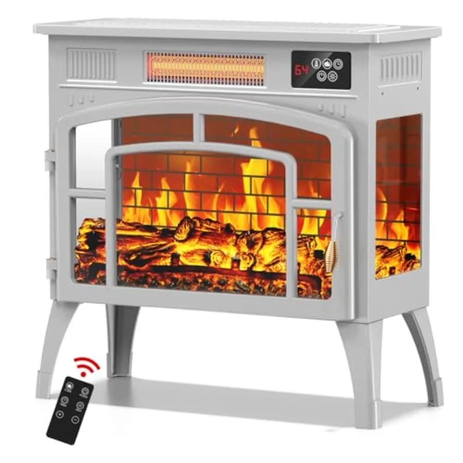 23 Electric Fireplace Heater Freestanding Fireplace Stove Infrared Heating 3D Flame Thermostat Overheat Protection 12H Timer Sp