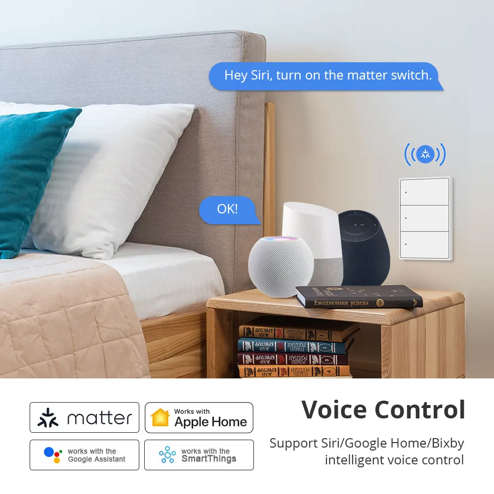 Zemismart Matter Over WiFi Smart Switch Interruttore della luce a pulsante US Funziona con Home Google Home SmartThings APP Neutro richiesto