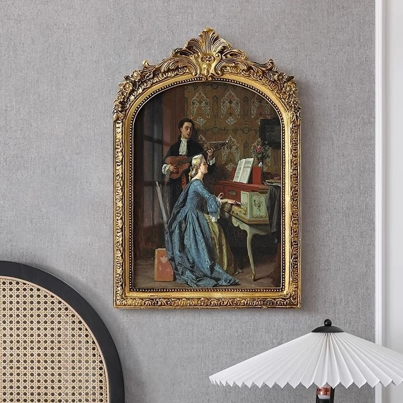 European-style vintage resin decorative painting, French-style entrance wall mural, classical piano room performance hanging pai