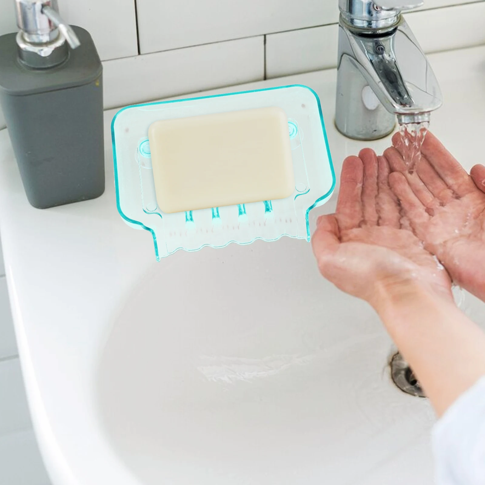 

Suction Cup Soap Dish Waterfall Sponge Holder Basket Sink Clean Counter Bathrooom