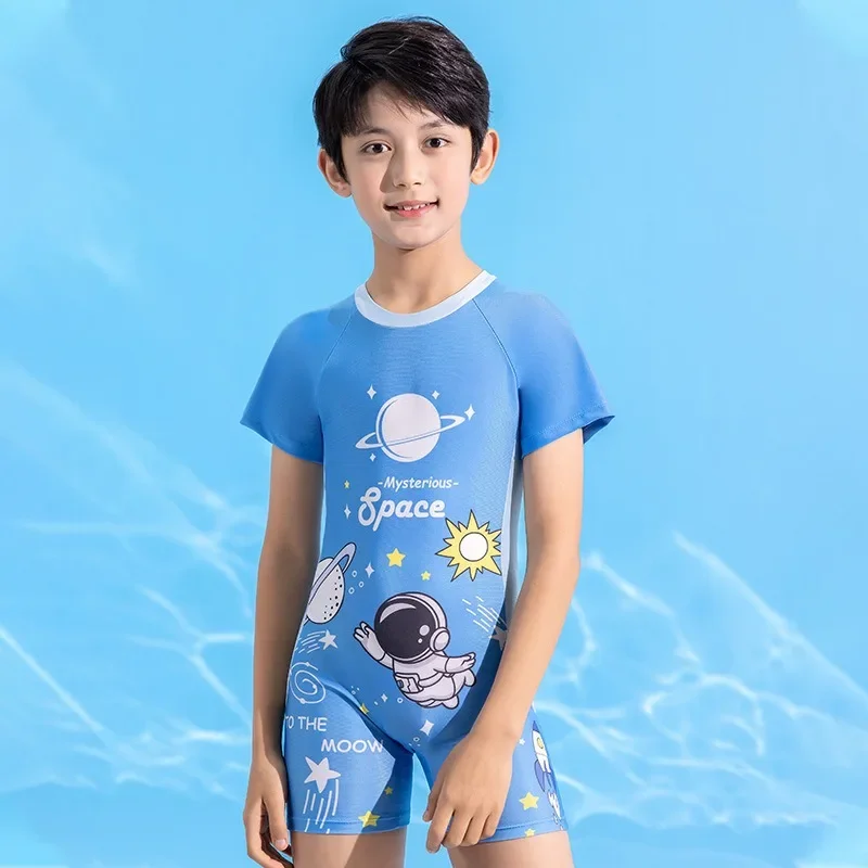 2024 New Summer One-piece Sports Style Swimsuit Children\'s Swimsuit Boys Small Children Big Boys Sunscreen Quick Drying