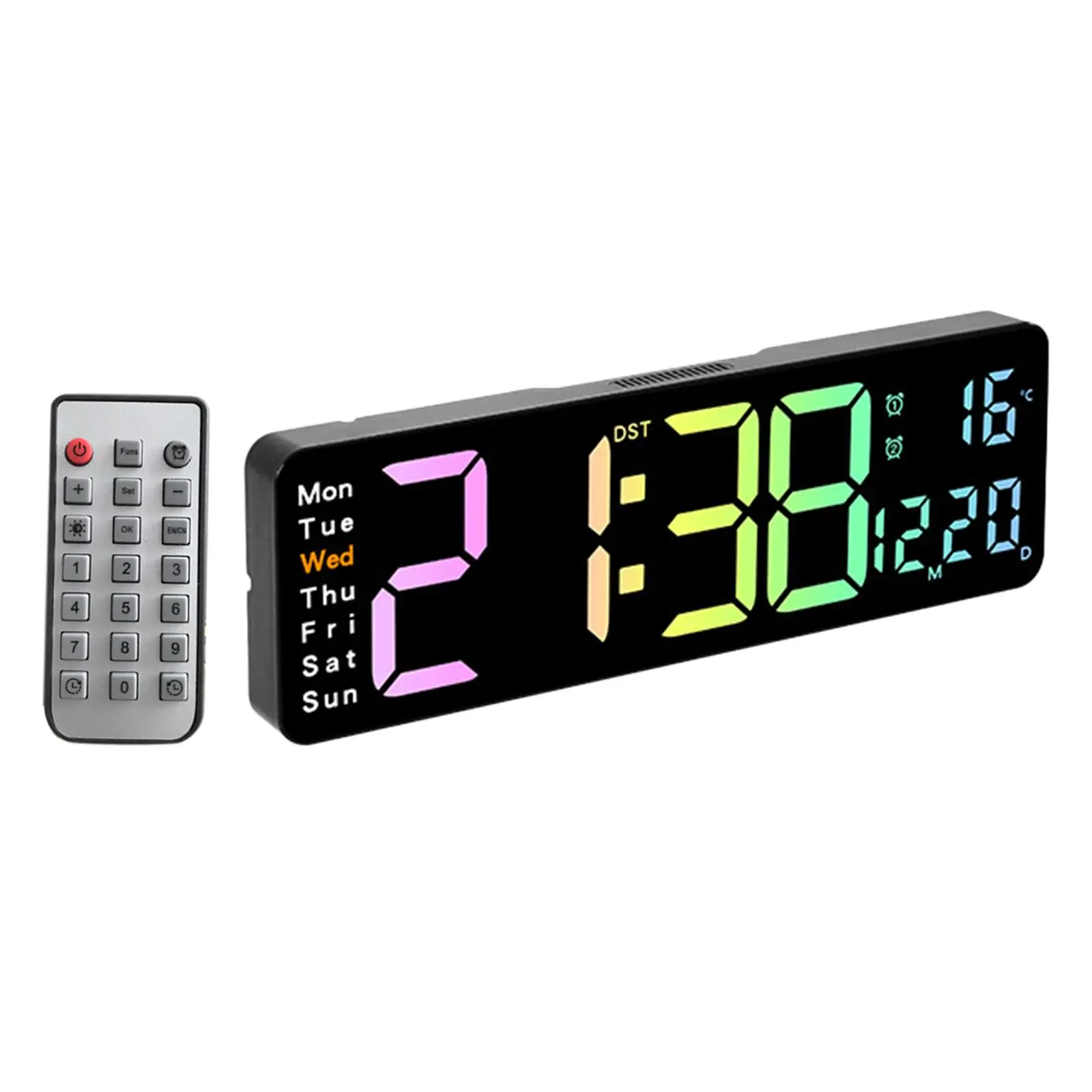 Digital Wall Clock Multifunctional Timing Function Silent Colorful Ambient Light Time Date Week Display Modern Dual Alarm Clock