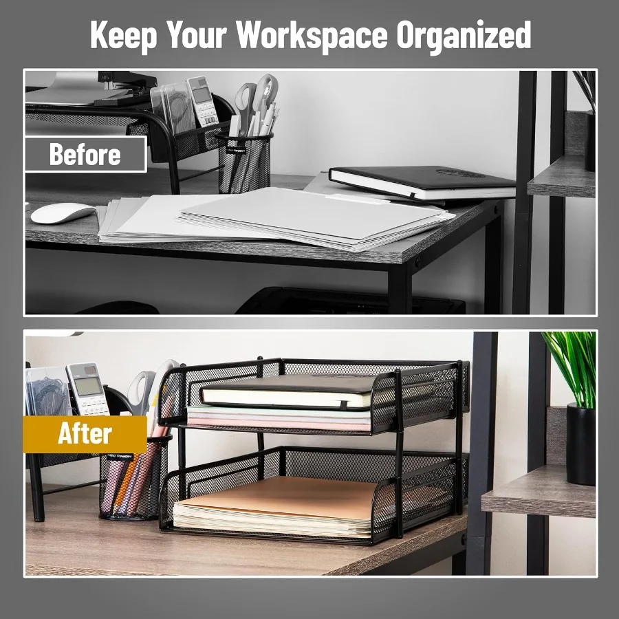 منظم سطح المكتب لعلبة الورق القابلة للتكديس لتخزين الملفات المكتبية مع تصميم شبكي معدني، مجموعة عملية وأنيقة مكونة من قطعتين في Bl #6