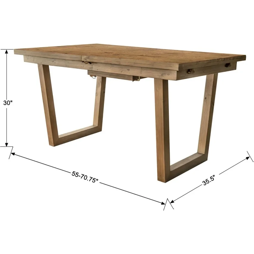 Extendable Dining Tables, Kitchen Table, Large Pine Wood Rectangular Dining Room Table Space Saving for Apartment Conference