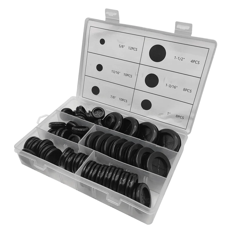 52Pcs 6 Sizes Rubber Grommets for Wiring,Rubber Grommet Kit,Double Sided Round Rubber Plugs