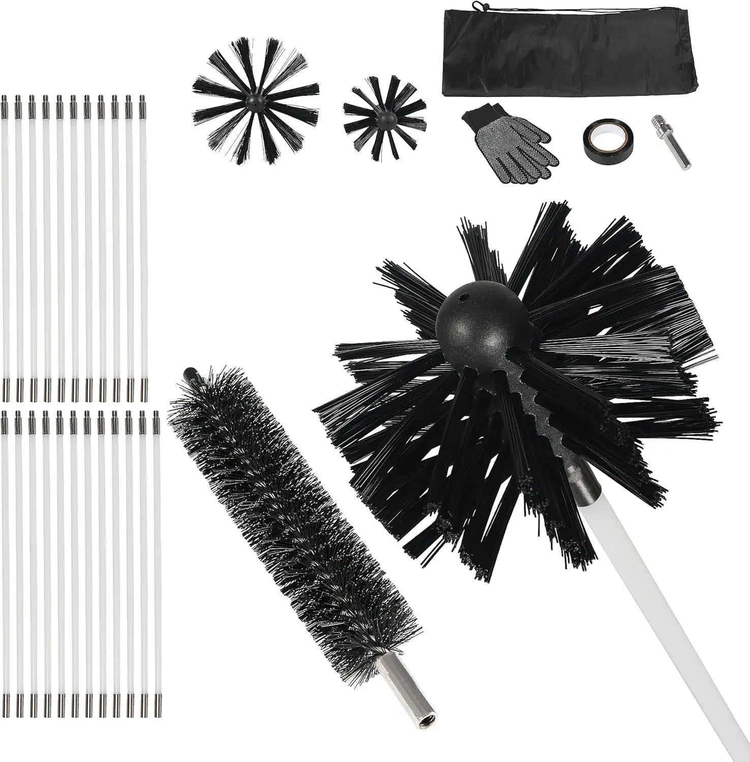 30ft Dryer Vent Cleaning Brush Kit, Multi-Purpose Lint Brush with 4" & 6" Heads for Chimneys, Ducts, Crevices