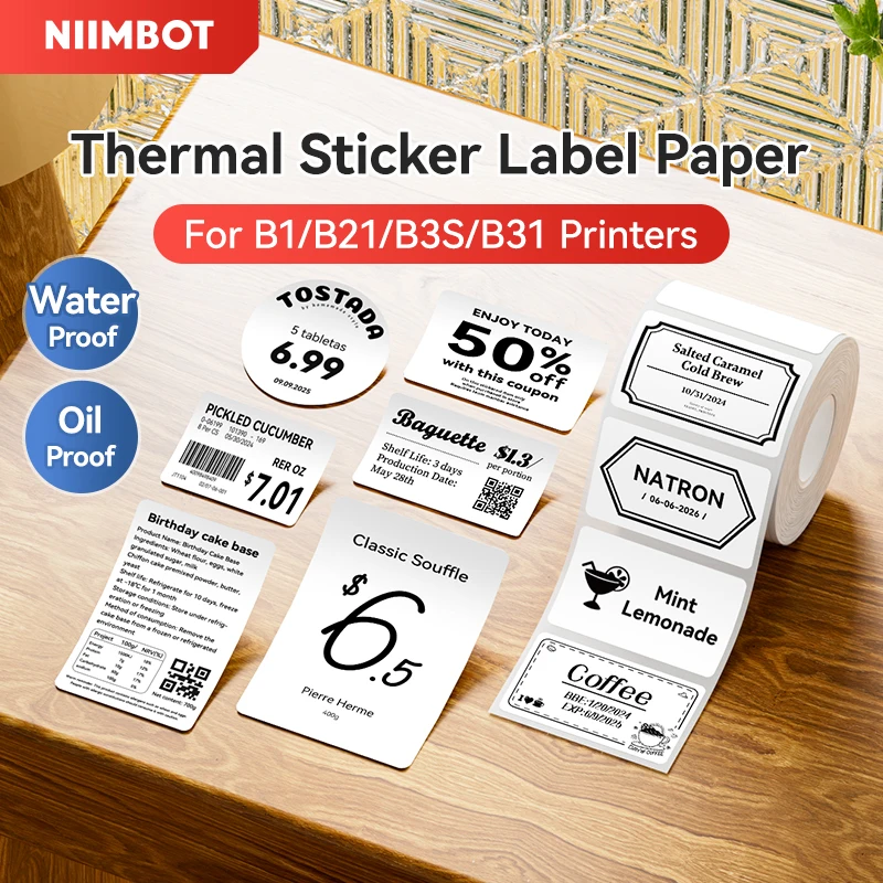 NIIMBOT 열 스티커 라벨 용지 B1 B21 B3S B31 방수 마킹 라벨 가격 태그 접착 테이프 가격 태그 스티커
