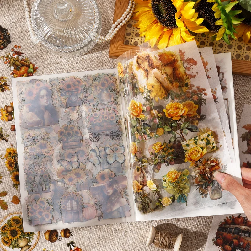 كتاب ملصقات عتيق كبير الحجم (20 ورقة)، أنماط ريترو متنوعة لتزيين سجل القصاصات والألبوم