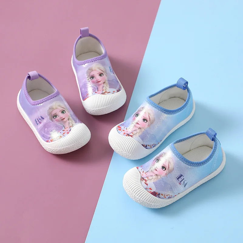 Disney Frozen Girls Cotton Soft Shoes Elsa Spring Autumn Walking Shoes Preservation Non Slip Bedroom Children's Plush Shoes