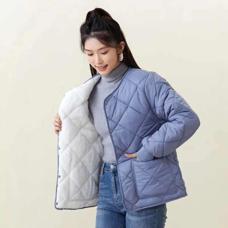 

Winter Women's Clothing Lamb's Wool Coat Fleece Quilted Jacket Warm Parkas Thick Single Breasted Pockets Outerwear Free Shipping