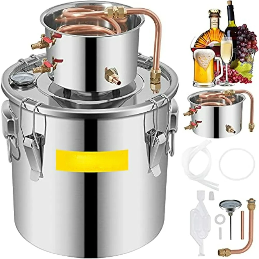 

Alcohol Still 9.6Gal/38L Alcohol Distiller Stainless Steel Distillery Kit for Alcohol With Copper Tube Wooden Barrel Barware Bar