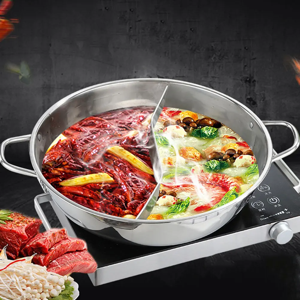 

Stainless SteelPot 34cm Hot Pot Divider Wear Resistant Rust Proof Easy Clean Reusable Two Barware