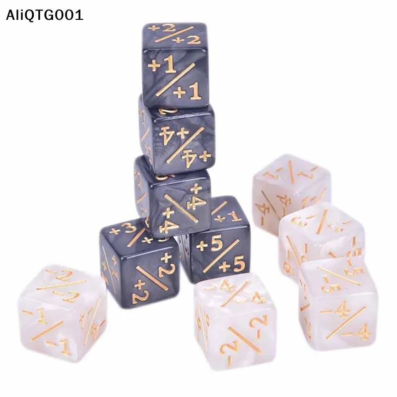 

10pcs/Set 6-Sided Counting Dice with +1/-1 Options Kids Educational Game Counters 14mm Black & White for Party Games