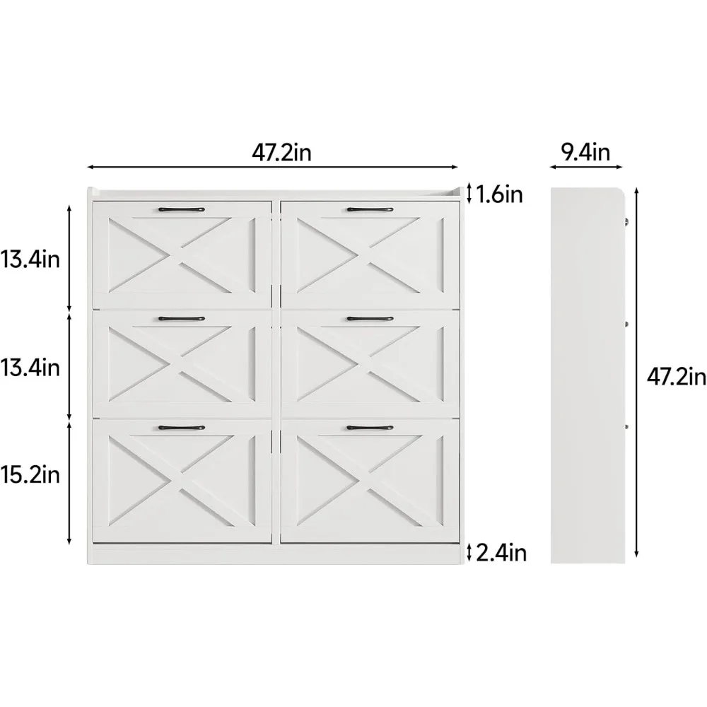 Large Shoe Storage Cabinet with 6 Flip Drawers, Freestanding Shoe Organizer with Metal Handles for Entryway