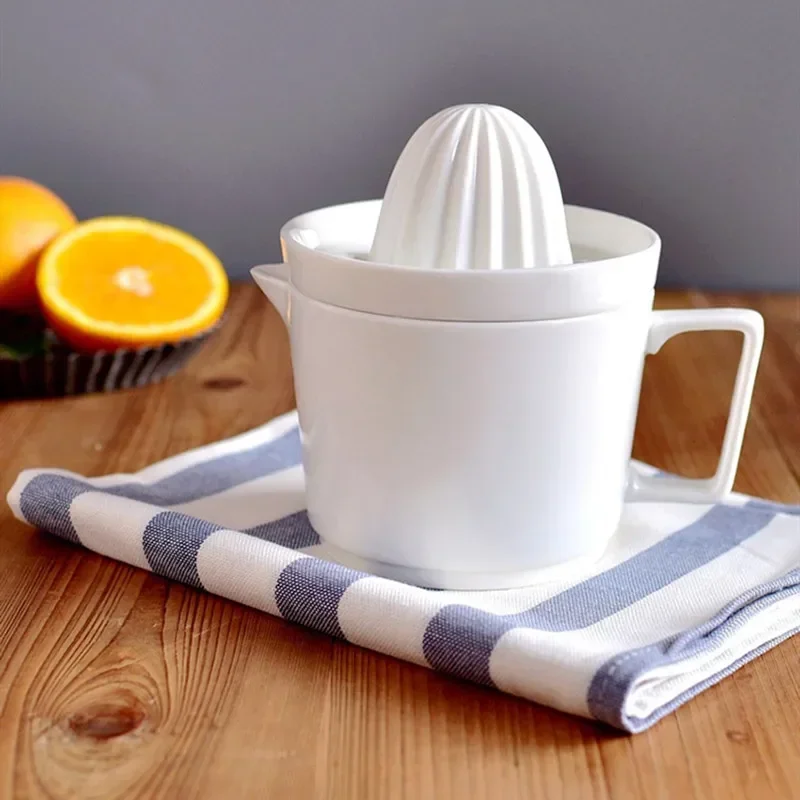 Ceramic Manual Two-in-One Juicer Mug Simple Pure White Easy to Clean Manual Juicer Fresh Fruit Squeezer