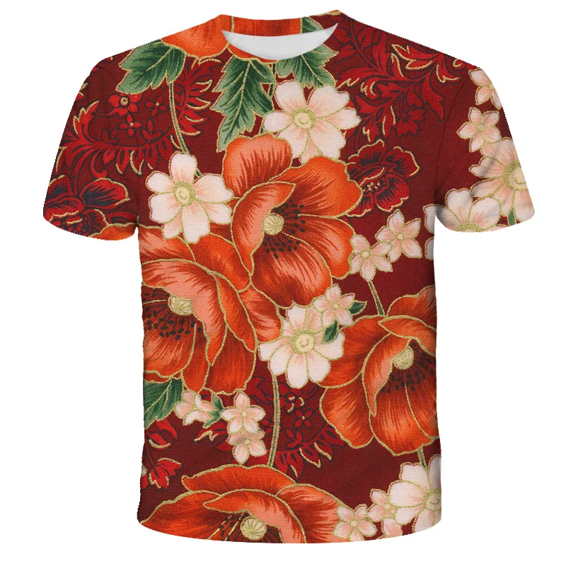 T Shirt For Boy Children Summer Clothes Northeast China Style Flowers Print T-shirt Kids Boys Shirts Girl Short Sleeve Baby Top