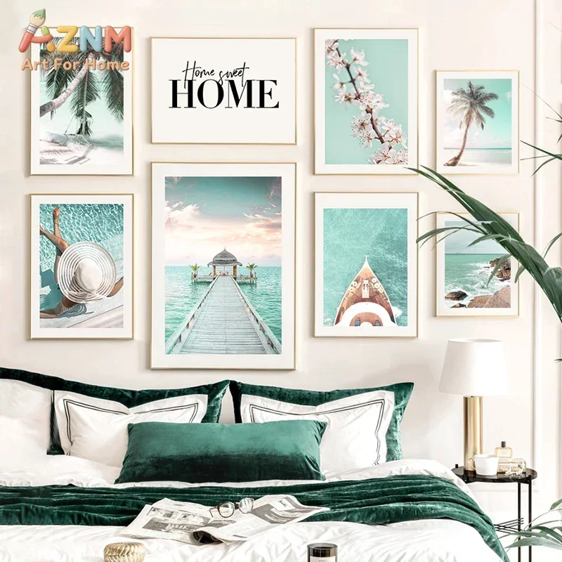 2026 Turquoise Maldives Summer Sea Beach Coconut Tree Wall Posters and Prints Canvas Painting Landscape Picture for Living Room