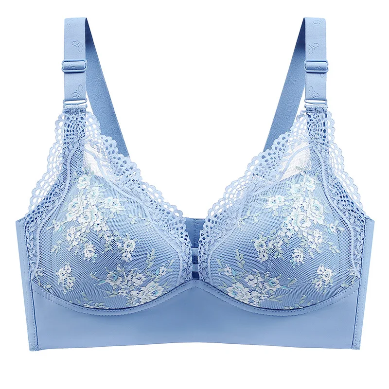 New Full Cup Underwear Push up Breast Holding Adjustable Big Chest Small Sexy Lace Flower Bra without Steel Ring women bra