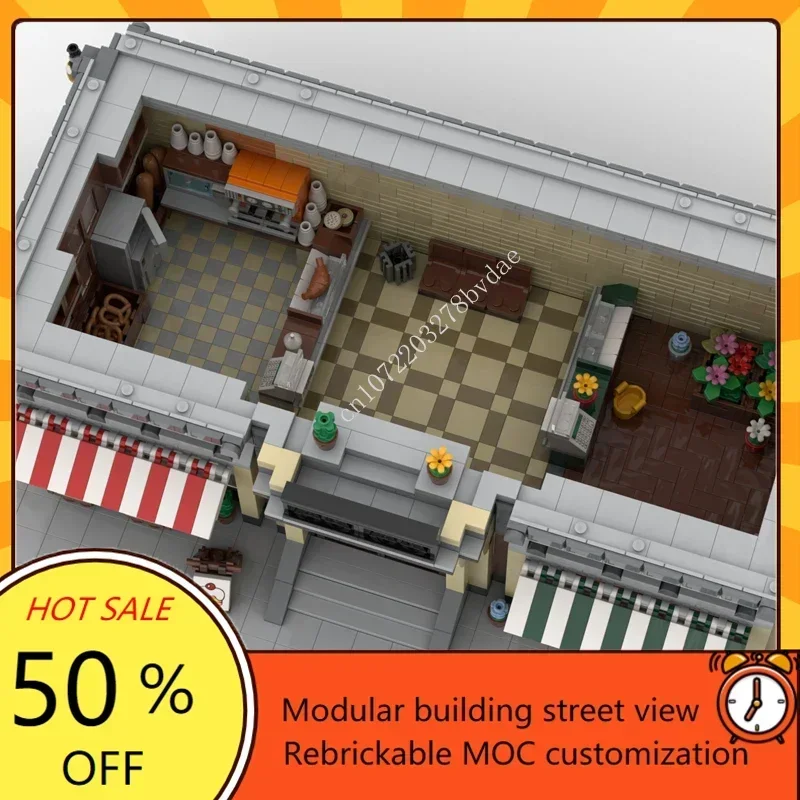 6492PCS บ้านร้านดอกไม้,เบเกอรี่และอพาร์ทเมนท์ MOC street view การศึกษาประกอบปริศนาเทคโนโลยี Xmas ของเล่นของขวัญ