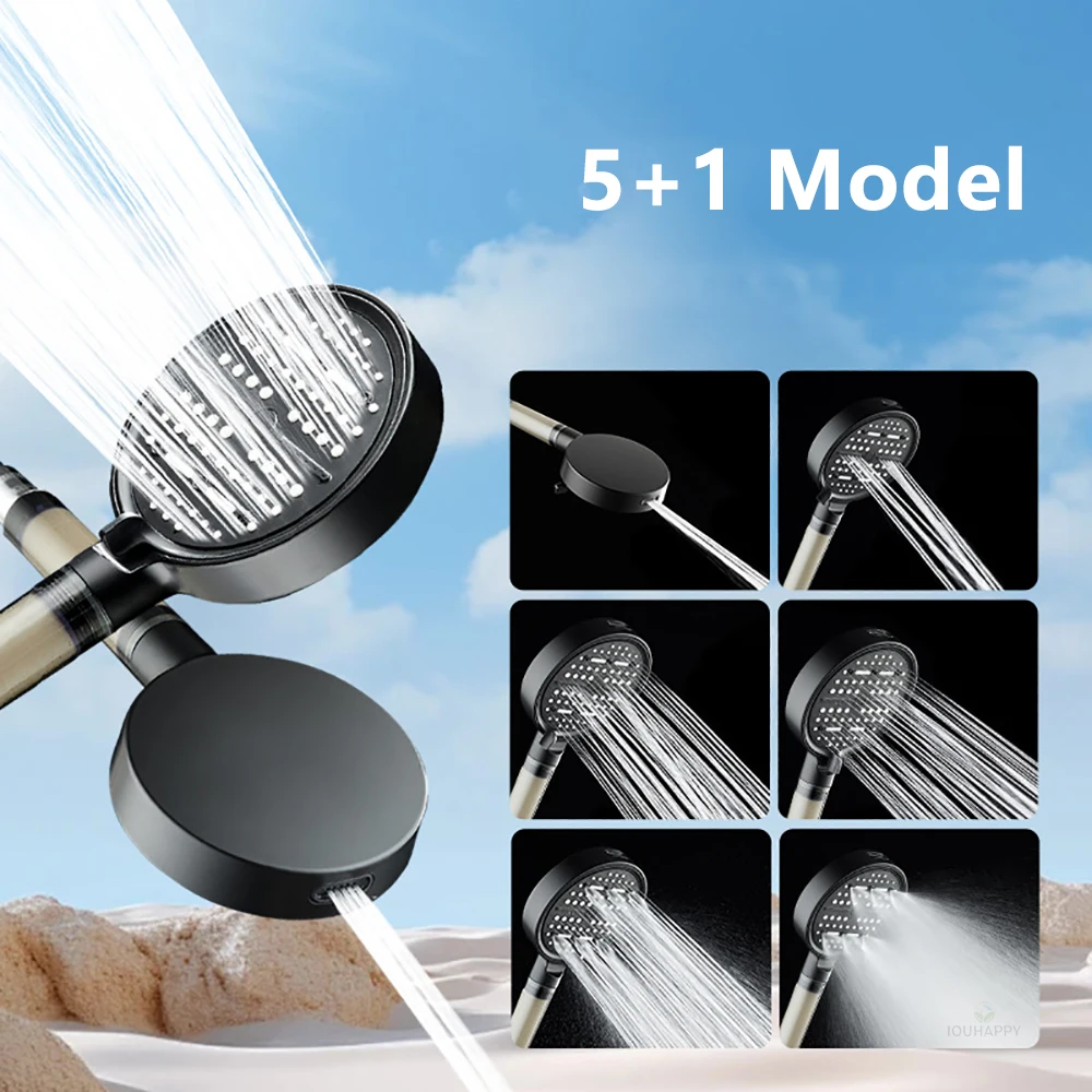 

High Pressure Shower Head with Large Water Outlet Nozeels Handheld 6 Modes Water Saving Shower head for Bathroom Accessories