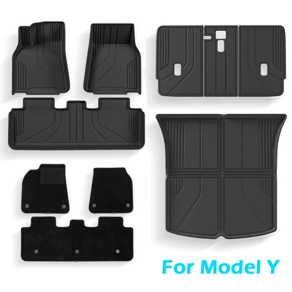 BEVO For Tesla Model Y 2021-2024 High Edge Floor Mats MENIS Blanket Surface TPE Trunk Mat Cargo Liner Rear Seat Backrest Pad 