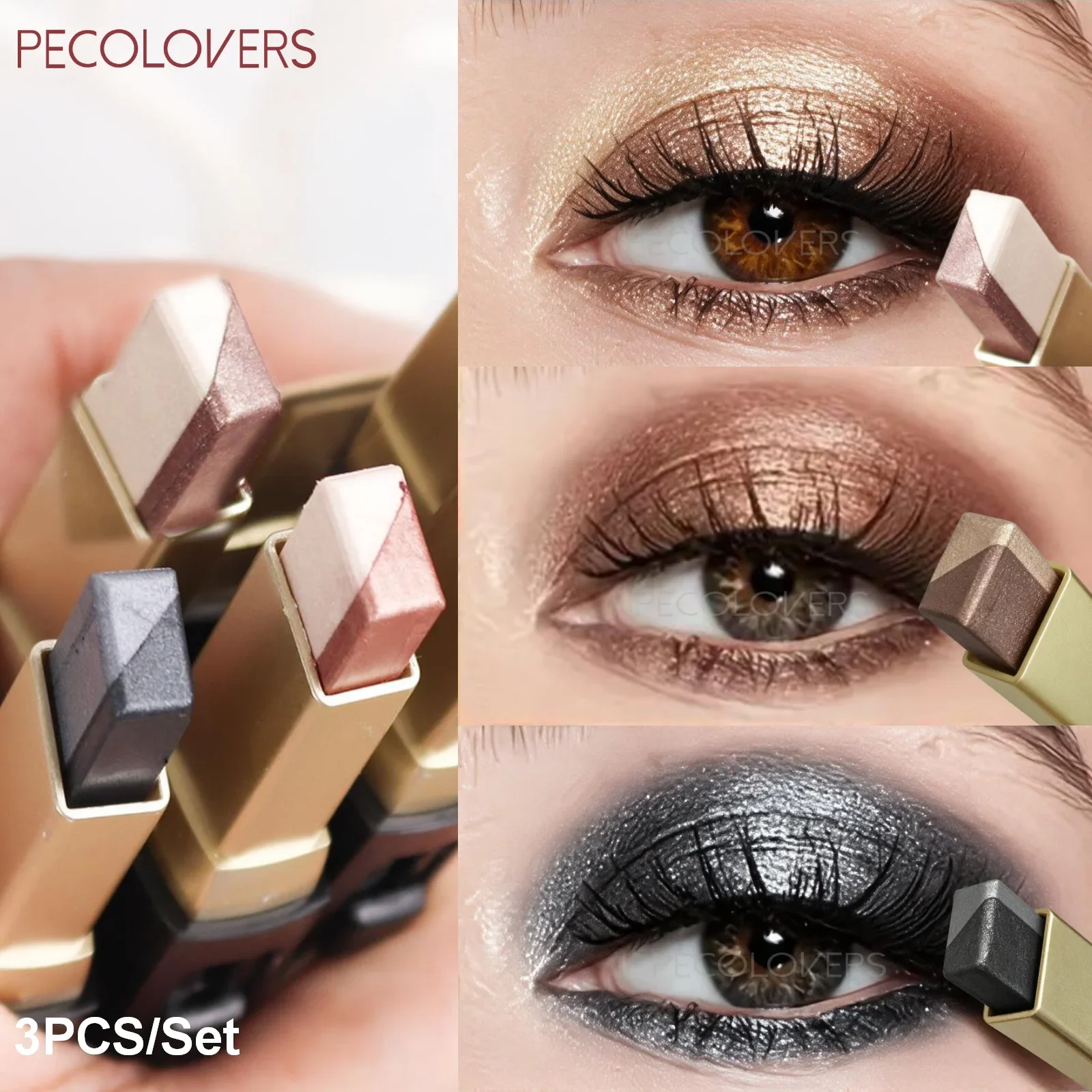 3PCS/Set Dual-color Silky Metallic Eyeshadow Stick, Shimmer and Matte, Waterproof, Suitable for Beginners and Makeup Lovers
