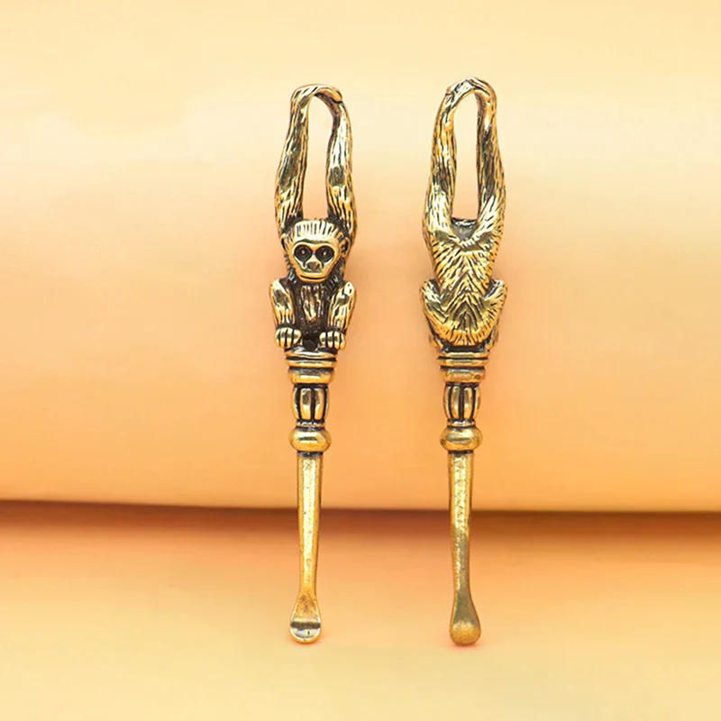 /Kuz/Retro Brass Ear Spoons Portable Ear Cleaning Tool Ear Pick Ear Wax Removal Curette Cleaner Ear Pick Keychain Pendants 1PC