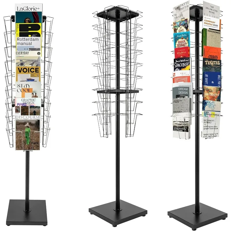 36 Pockets-Rotating Magazine Rack Holder Brochure Comic Book Flyer Literature Display Stand Floor Standing Organizer Storage