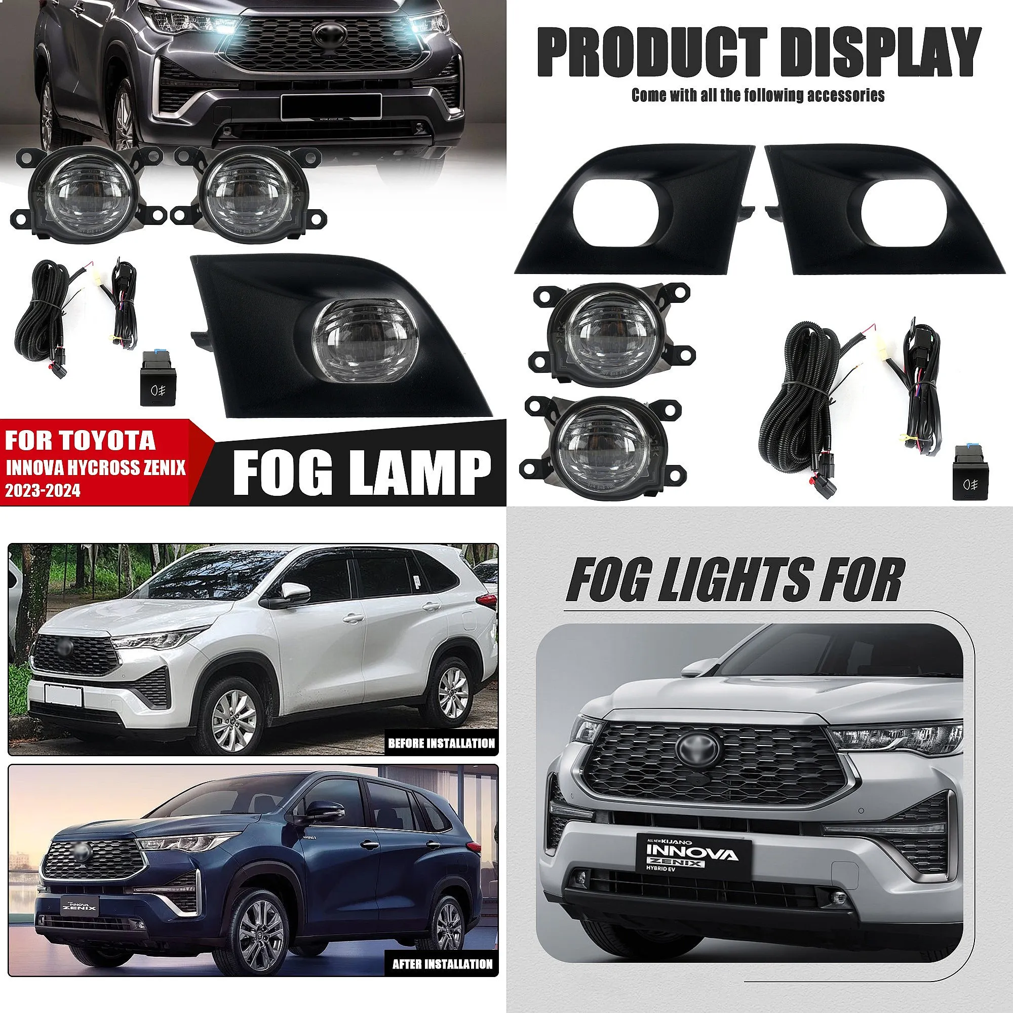 

For Toyota Innova 2023 2024 LED Front Fog Light Assembly DRL Daytime Running Lamp Set