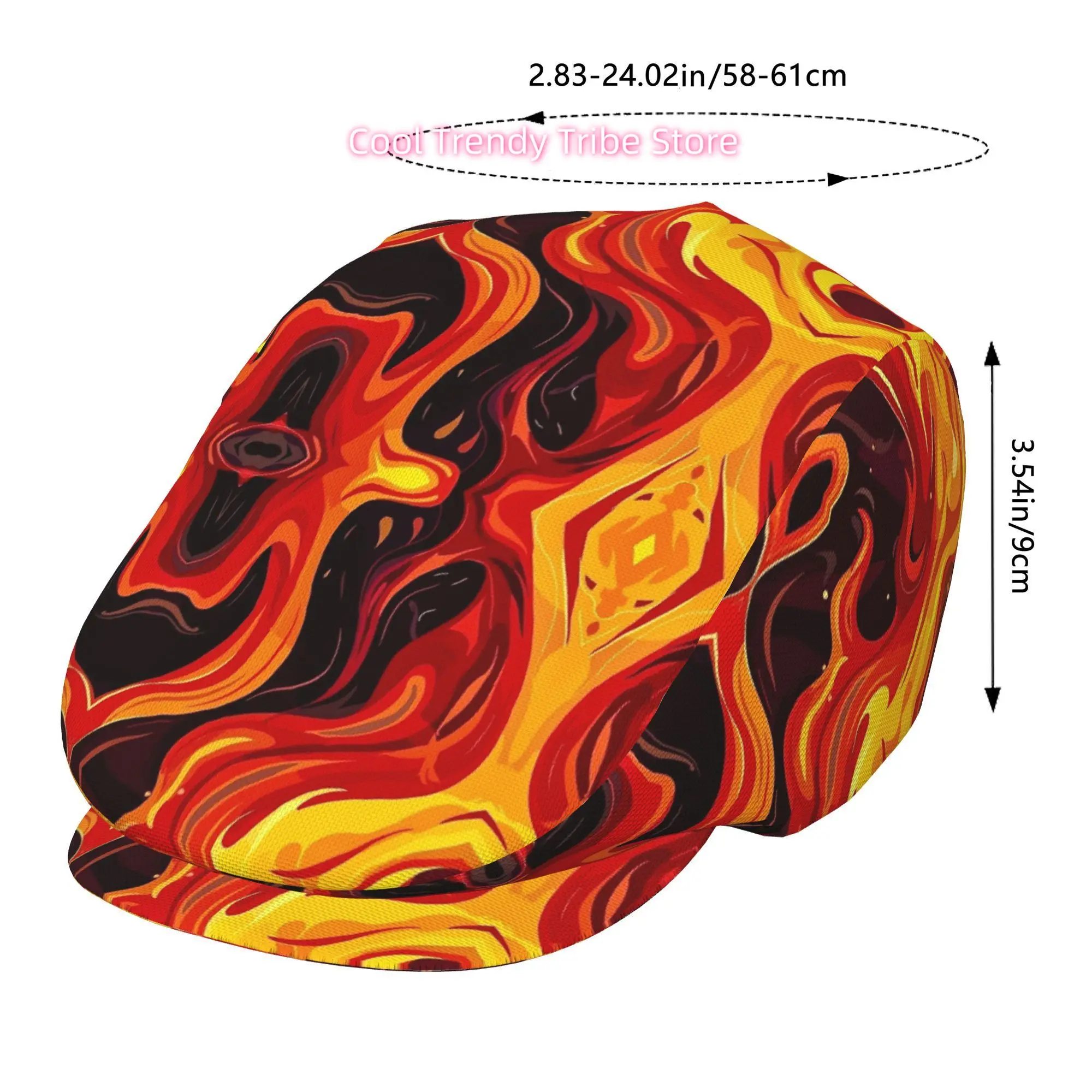 1pc Full-Face Flame Print Beret Newsboy Cap - Adjustable Unisex Hat for &, Soft Breathable, for halloween/Christmas/Graduation,