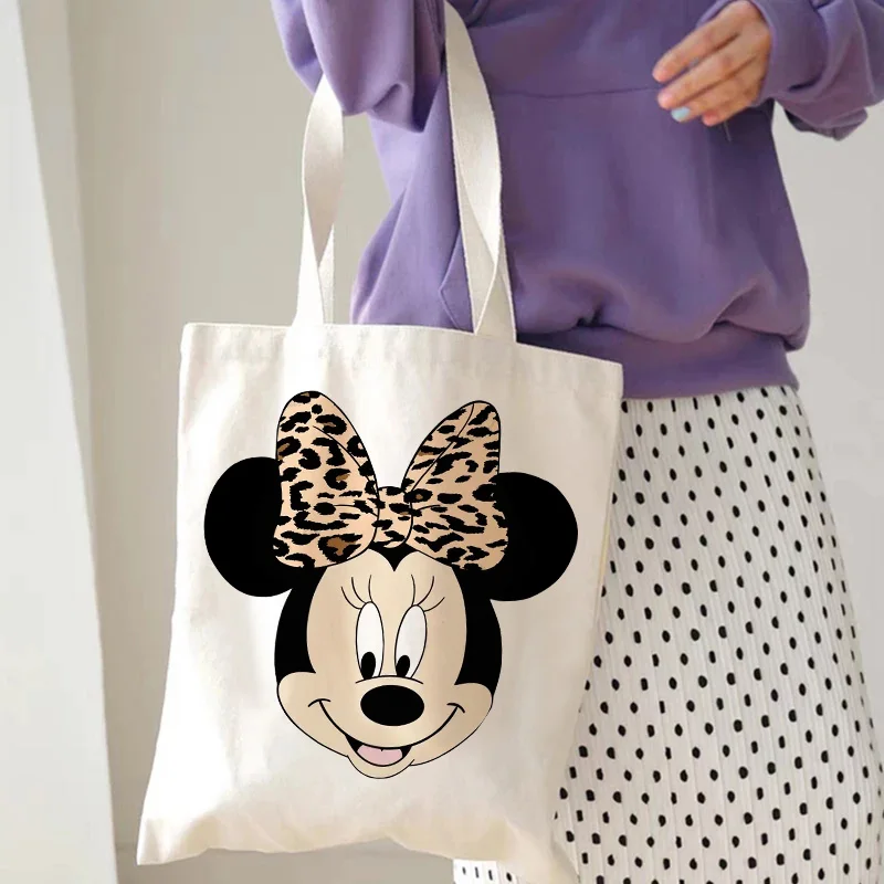 Hip Hop Disney Minnie Mickey Mouse Tote Bag Shopper Canvas Shoulder Bag Eco Shopping Bag Women Tote Harajuku Female