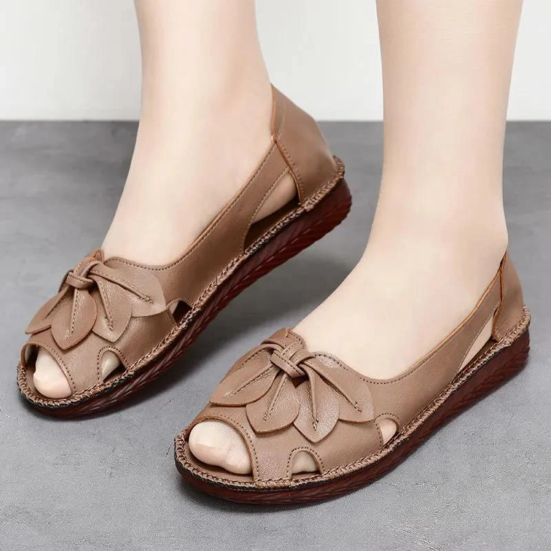 Big size 41 42 luxury women shoes Fish mouth sandals summer flats ladies genuine leather loafers  sandalias mujer