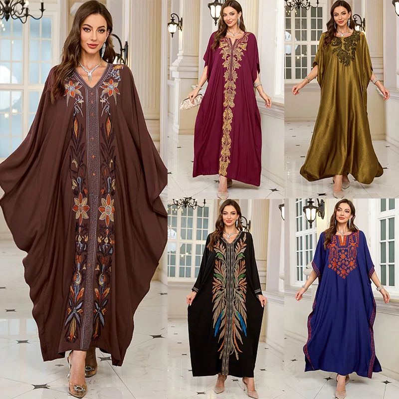 Women Embroidered Long Caftans Plus Size Kaftan Dresses Beach Bathing Suit Cover up moomoo Dress Moroccan Robe
