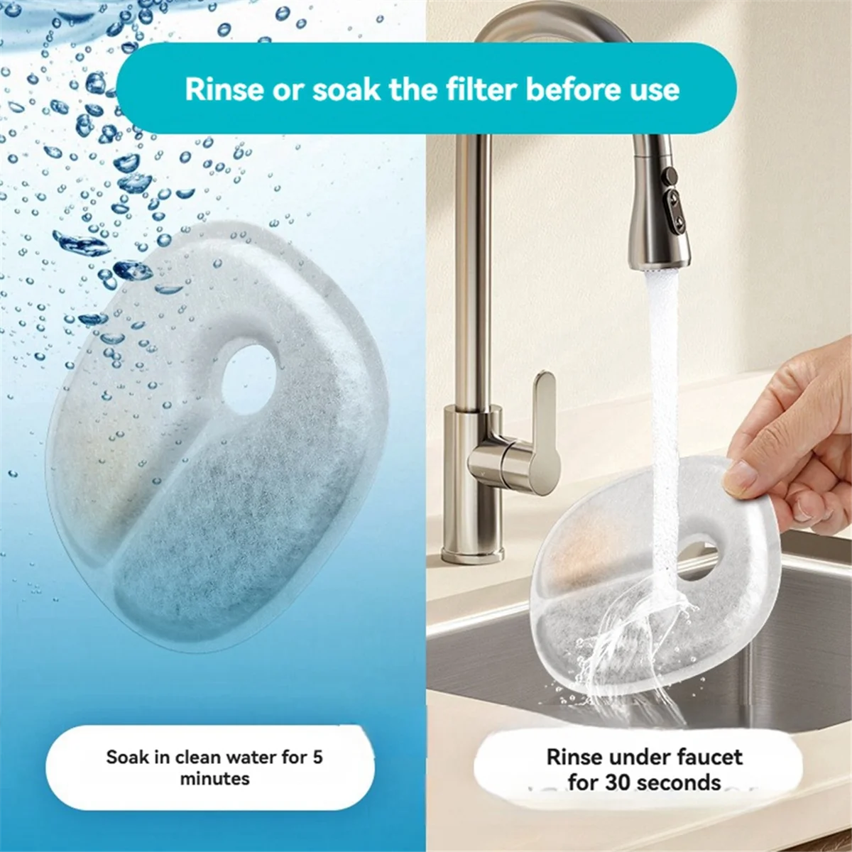 مرشحات نافورة الماء للقطط A62K لمرشحات استبدال نافورة الحيوانات الأليفة الأوتوماتيكية 8 قطع #5