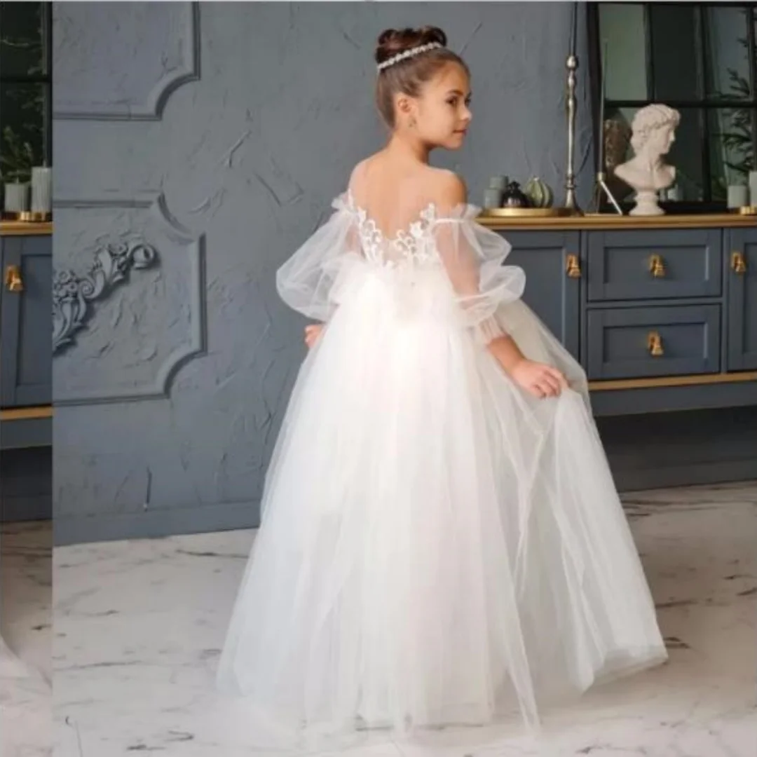 

Flower Girl Dresses White Satin With Bow Sleeveless For Wedding Birthday Party Banquet Princess Gowns