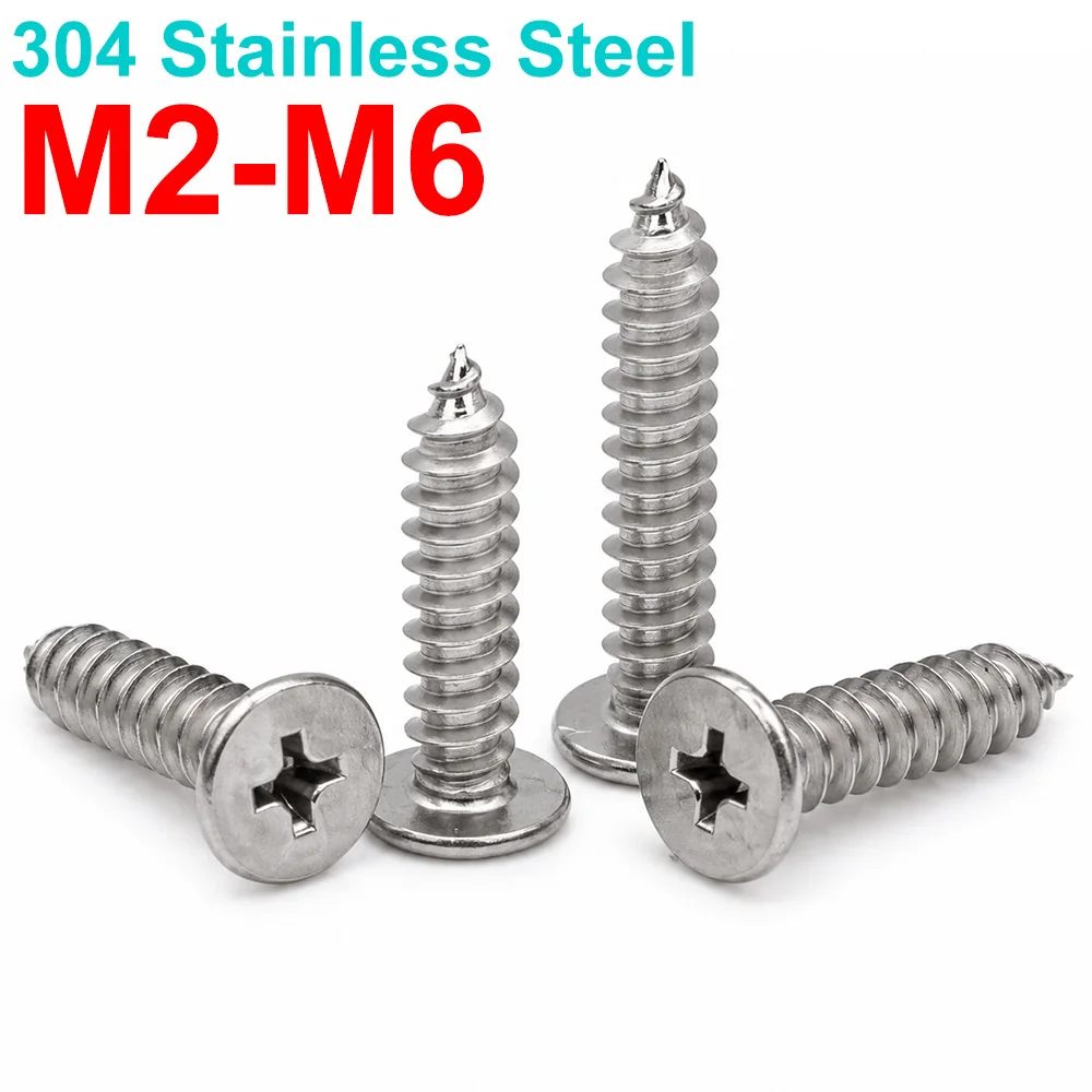 15/25PCS 304 Stainless Steel Phillips Ultra Thin Wafer Head Self Tapping Screw Large Flat Head Tapping Screws M2 M3 M4 M5 M6