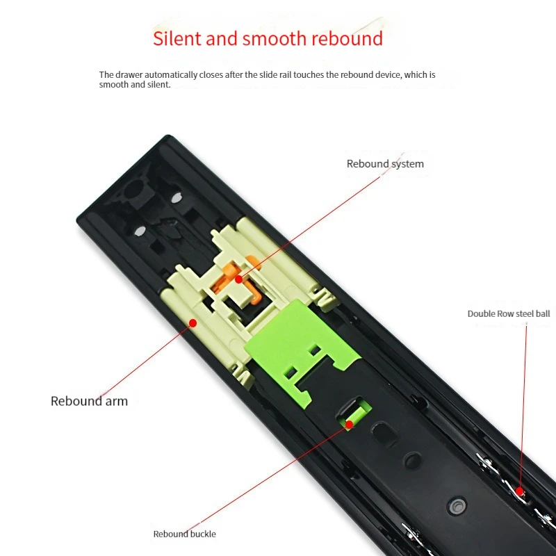 Self-elastic Three-section Rebound Steel Ball Guide Rail, Contact Steel Ball Guide Rail,  Wardrobe, Tea Table, Drawer