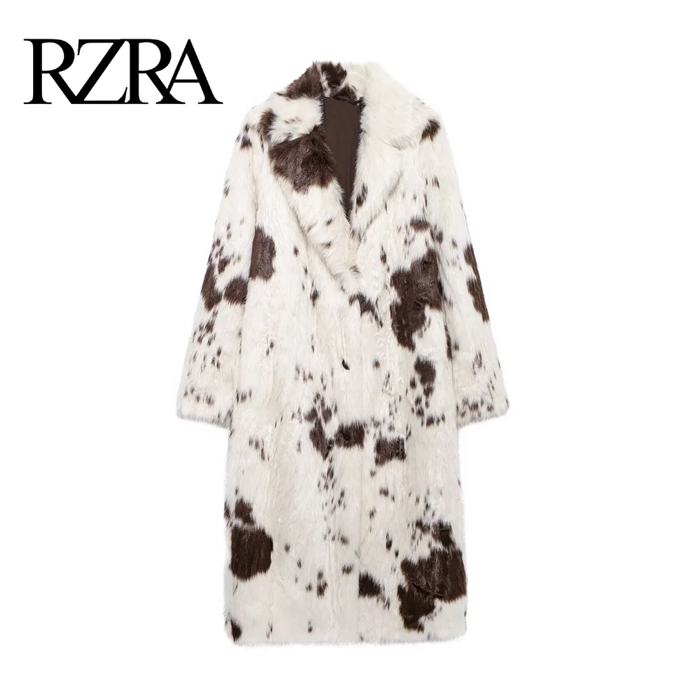 

RZRA2024 new winter women's animal print faux fur effect coat temperament versatile soft and comfortable lapel