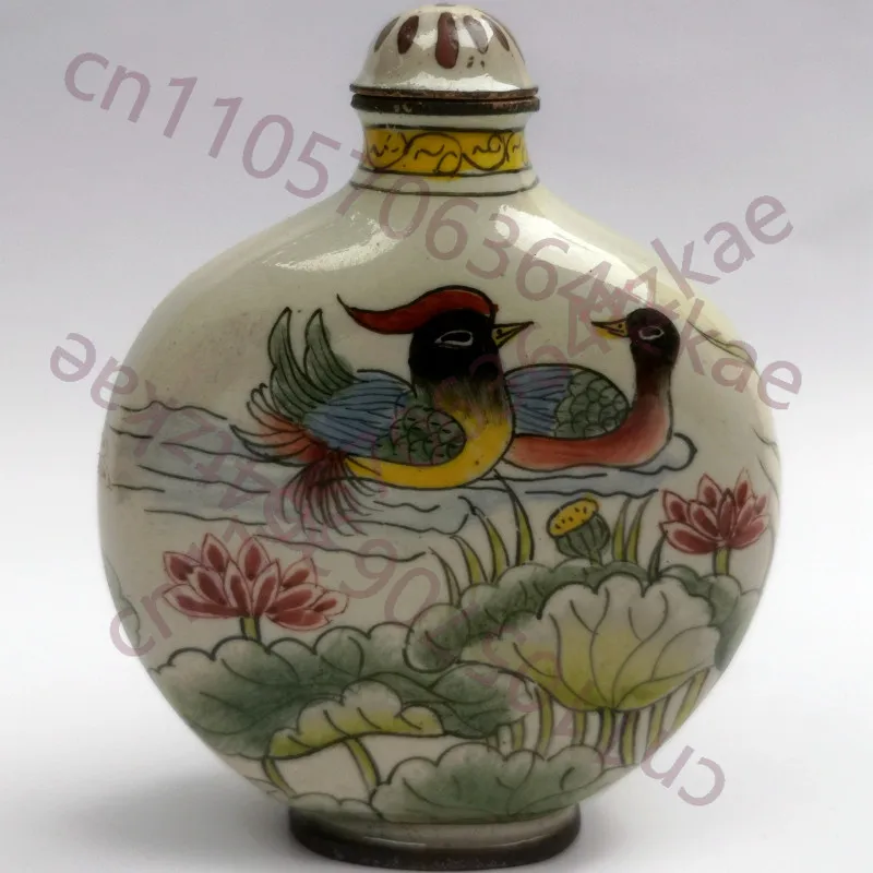 

Collection Vintage Chinese Cloisonne Painting Flowers Birds Crane Snuff Bottle