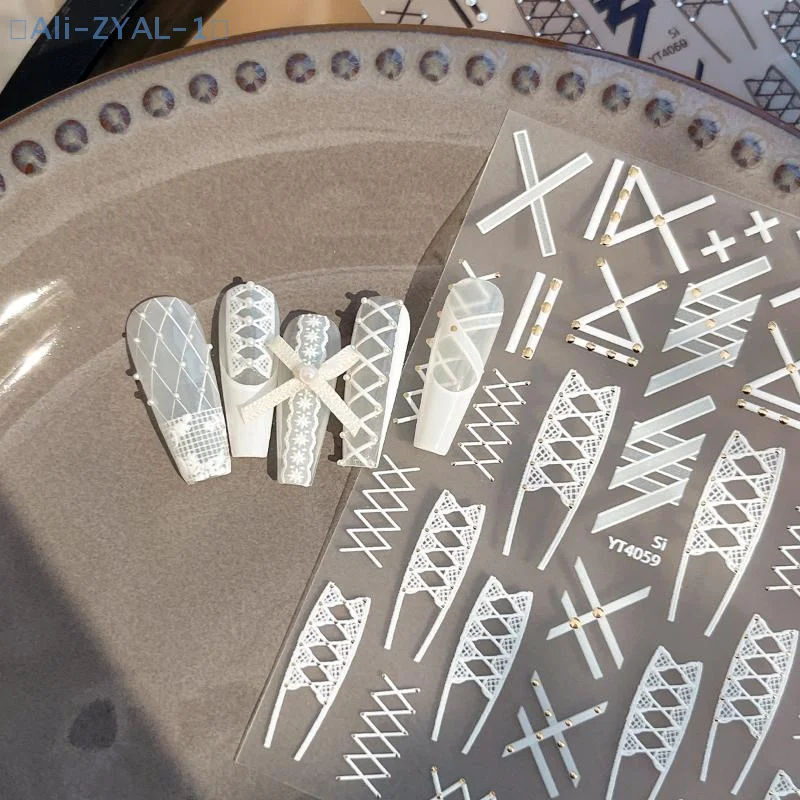 【ZYAL-1】5D Simple Black White Shiny Gold Rivet X Bandage Tie Adhesive Nail Art Stickers Decals Manicure Hot Girl Unique Charms