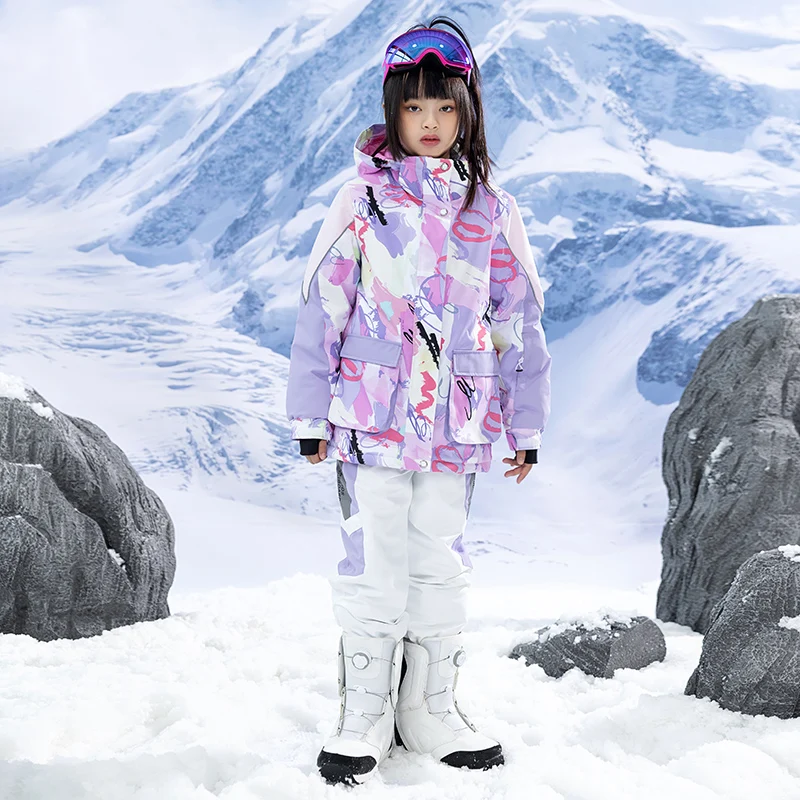 Conjuntos de trajes de nieve para niños, ropa de snowboard, trajes de deportes al aire libre, chaquetas y pantalones de esquí para niña, colorido,