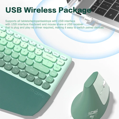 Imagen 2 del producto Combinación de ratón y teclado inalámbrico ergonómico MOFII 2,4G con reposamuñecas, diseño dividido, ratón Vertical de 1600DPI para PC/portátil/escritorio