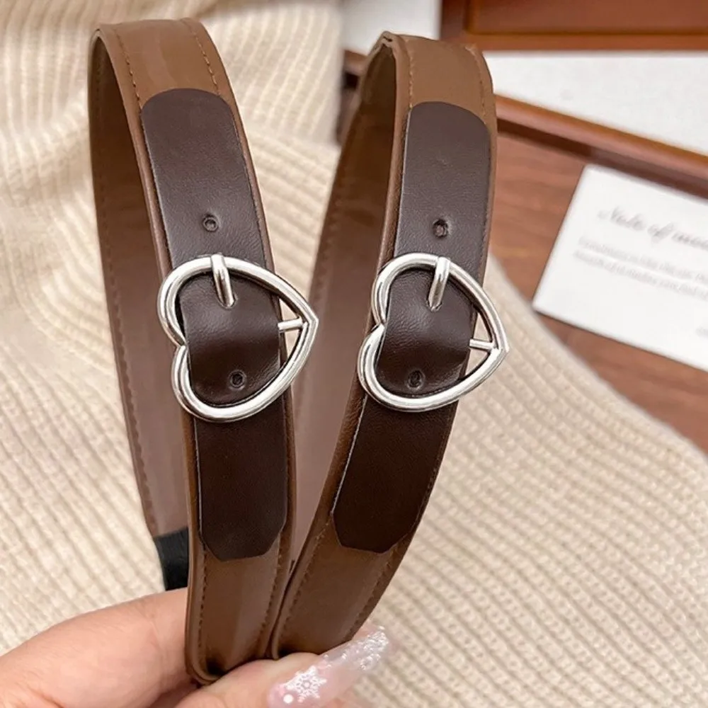 Harajuku Style Leather Headband Heart-Shaped Buckle Wide Brim Hairband Hair Accessories Coffee Brown Head Band
