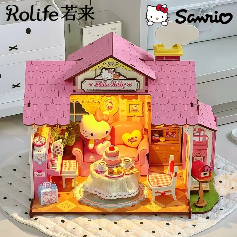 

Rolife New Sanrio Kitty Happy Party Series DIY Hut Assembly Miniature Scene Building Blocks Desktop Decoration Holiday Gift